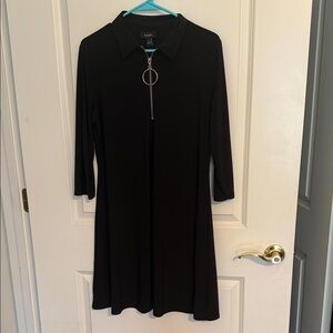 MSK black dress with zipper ring pull 3/4 sleeves and collar L